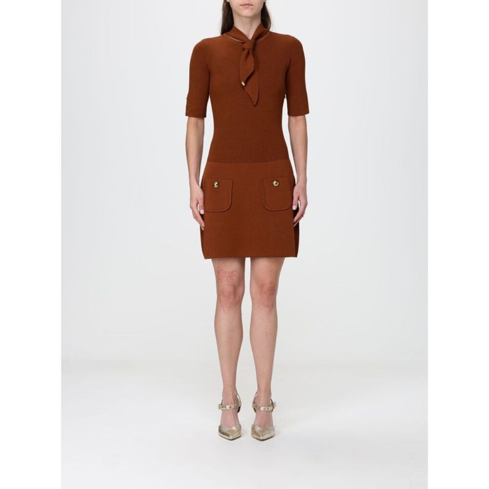 Elisabetta Franchi Knit Mini Dress With Pussy-Bow Collar And Pockets